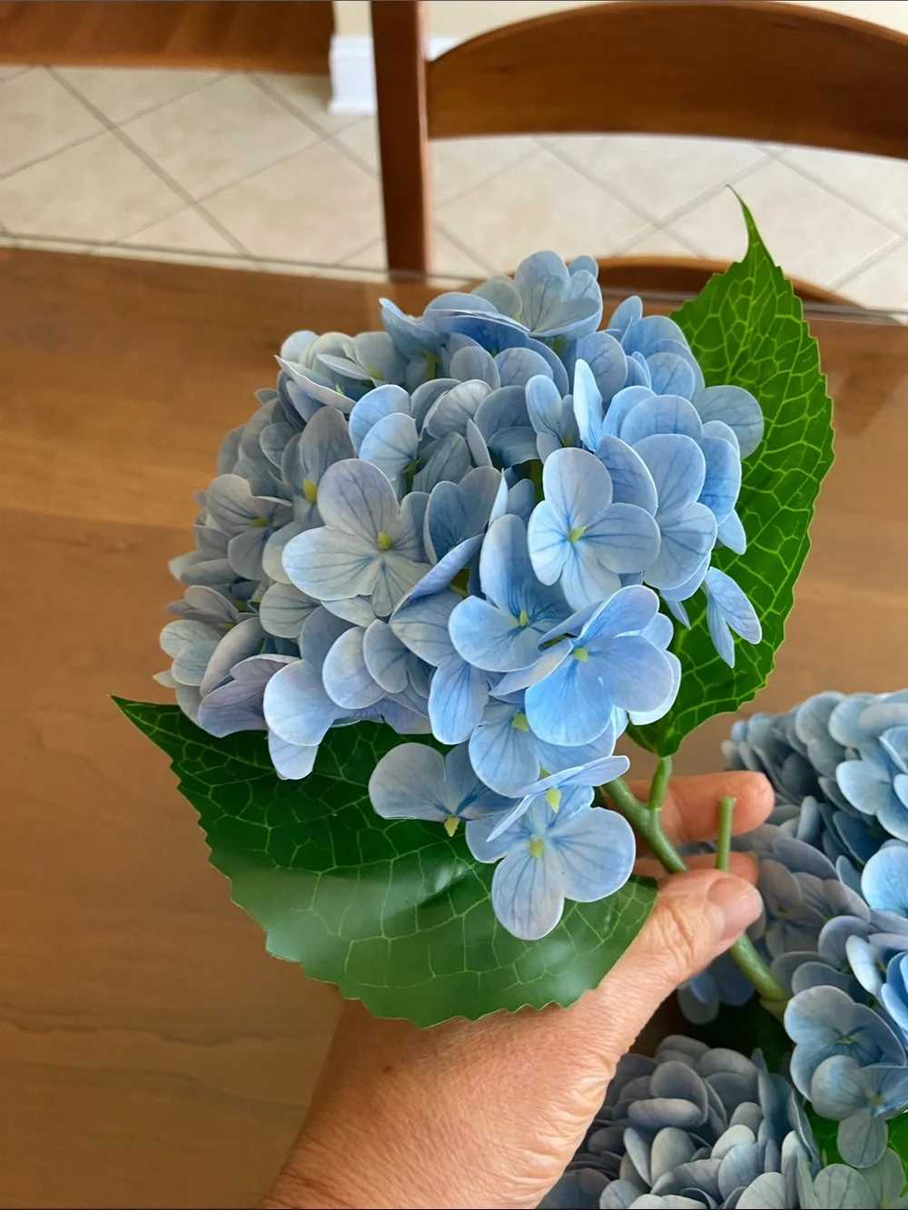 Large Blue Hydrangea Long Stem. Unbranded Artificial Flowers. Set of Three.
